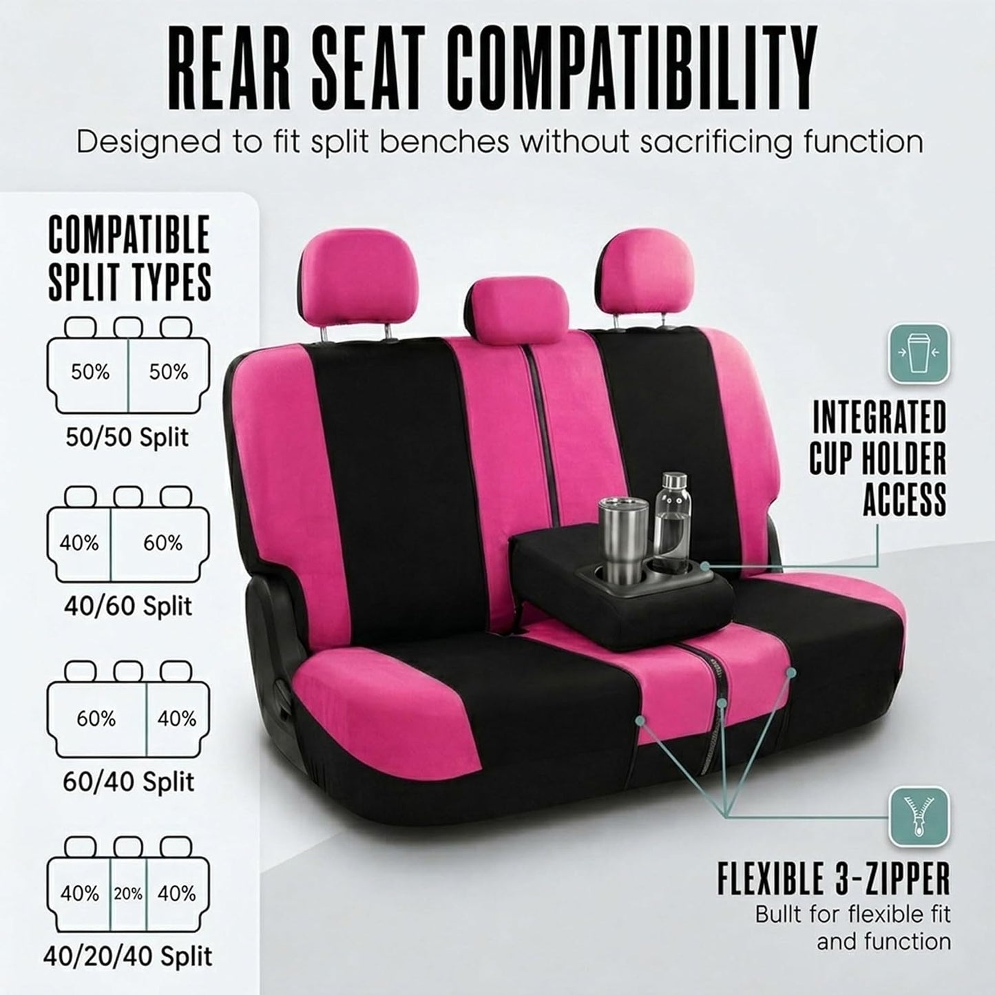 FH Group Full Set Cloth Car Seat Covers, Universal Fit Front and Split Bench Rear, Airbag Compatible, Washable for SUV, Sedan, Van - Black