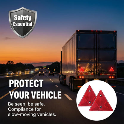 2 Pack Safety Reflector Warning Sign, 6"x6" Slow Moving Vehicle Triangle Safety Sign, Engineering Road Grade Reflective for Outdoor Truck, Car, Golf Cart