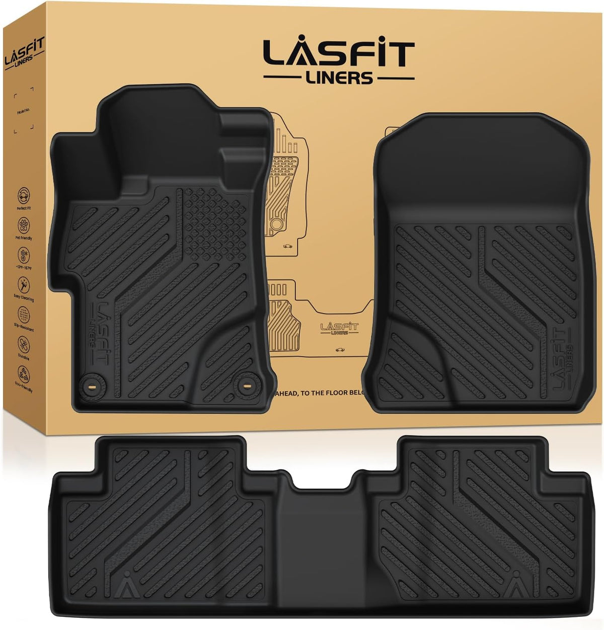LASFIT Floor Mats and Cargo Liner for Honda CR-V 2026 2025 2024 2023 (Gasoline & Hybrid & e:FCEV), All Weather TPE Car Trunk Mat (Upper Position), 1st & 2nd Row & Trunk Liner Full Set Black