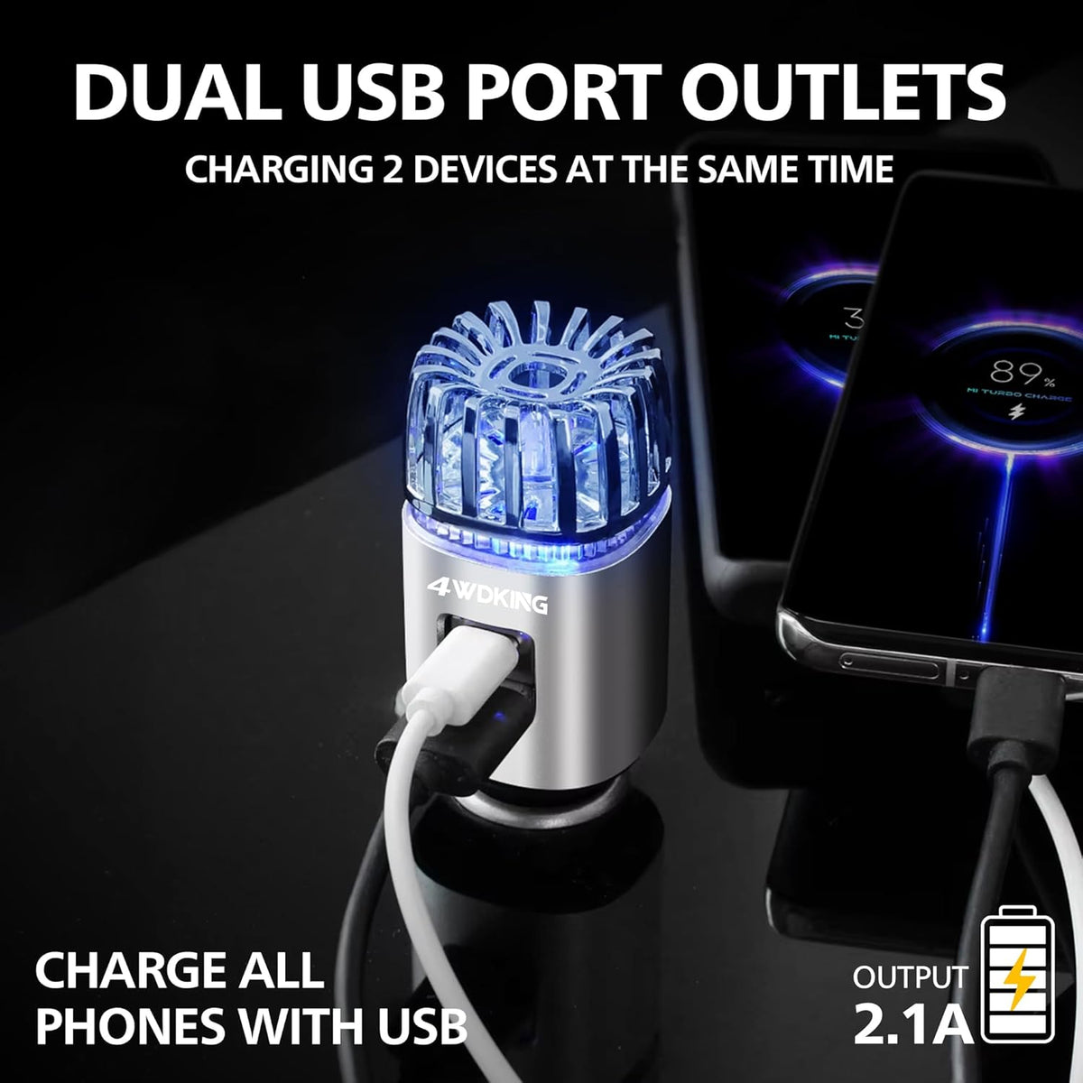 Car Air Purifier Ionizer, 12V Plug-in Car Air Freshener Gadgets with Dual USB Charger Removes Cigarette Smoke, Pet and Food Odor, Ionic Ozone (Silver)
