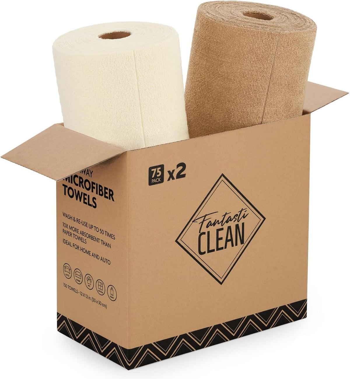 Fantasticlean Microfiber Cleaning Cloth Roll -75 Pack, Tear Away Microfiber Towels, 12" x 12", Reusable, Washable, Scratch Free, Ultra Absorbent for All-Around Cleaning Supplies (DimGray)