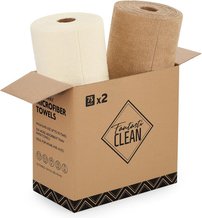 Fantasticlean Microfiber Cleaning Cloth Roll -75 Pack, Tear Away Microfiber Towels, 12" x 12", Reusable, Washable, Scratch Free, Ultra Absorbent for All-Around Cleaning Supplies (DimGray)