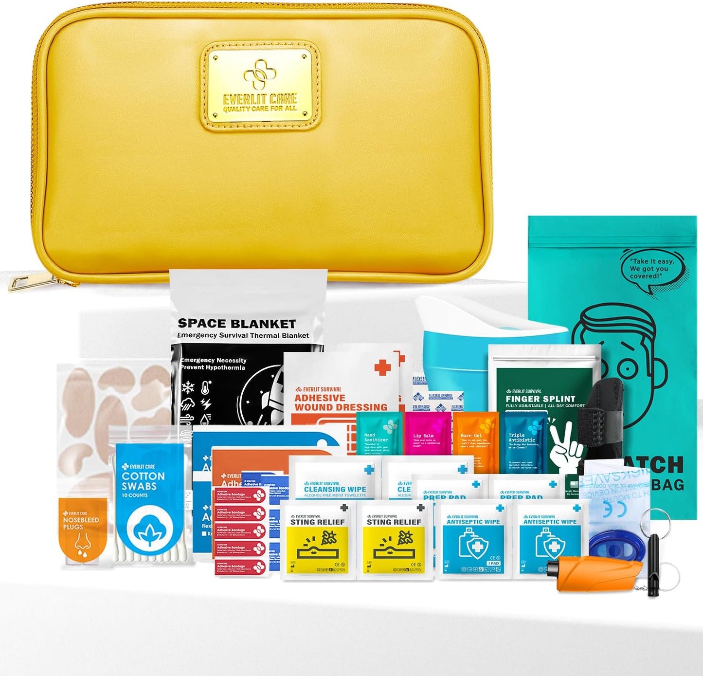 EVERLIT CARE Car First Aid Kit with Emergency Supplies Survival Gear Including Window Breaker Disposable Urine Bag Mountable Survival Kit for Family Travel in Car (Pink)