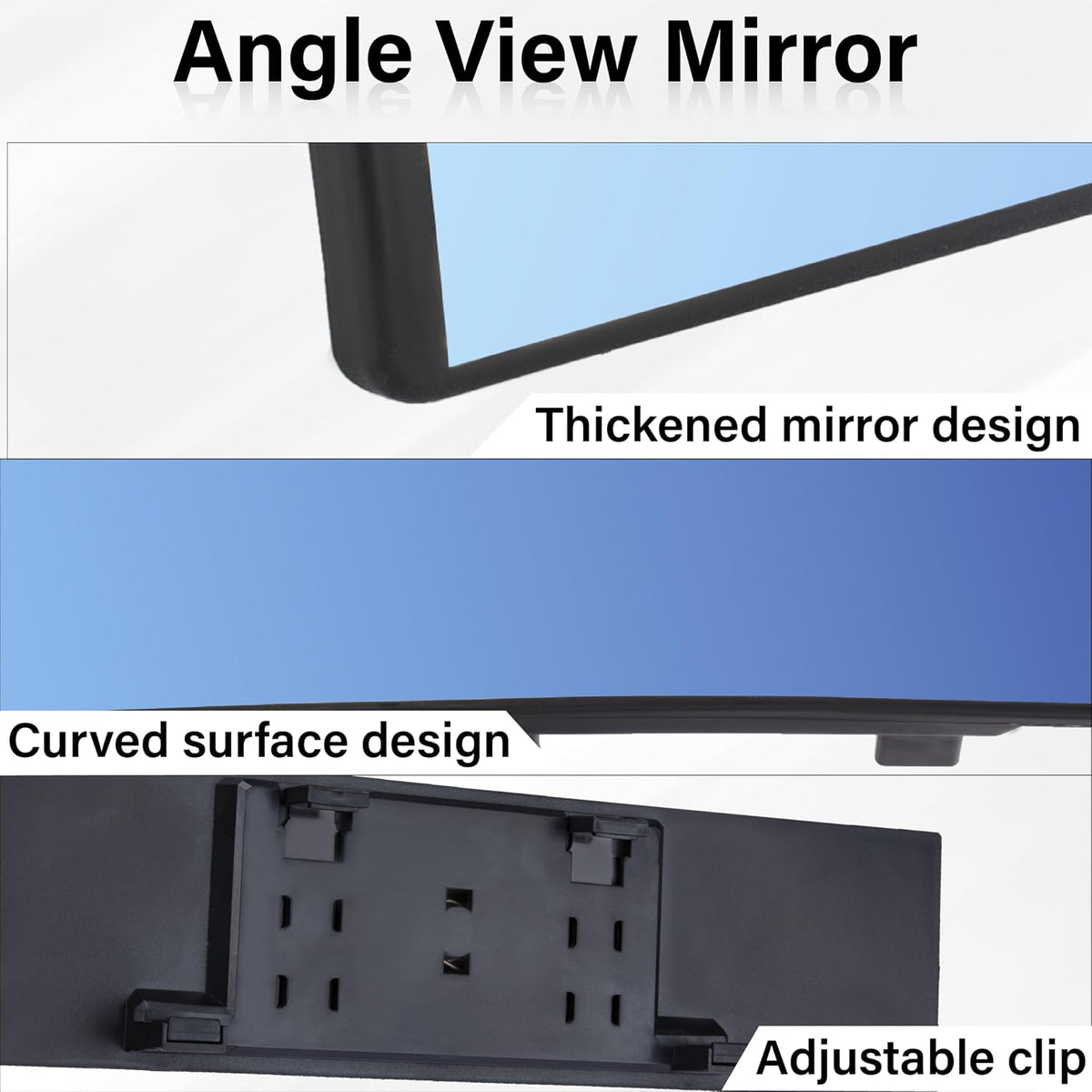 Rear View Mirror, Universal 11.4 Inch Interior Clip On Panoramic Convex Mirrors for Car Accessories, HD Anti Glare Wide Angle and Reduce Blind Spot, Extended Rear View Mirror for Cars, SUVs, Trucks