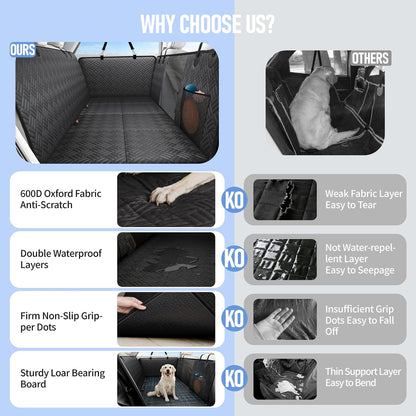 PROZAR Dog Car Seat Cover for Back Seat, Hard Bottom Back Seat Extender, Back Seat Pet Cover for Dogs - Supports 400lbs, Waterproof Heavy Duty Scratch Dog Hammock for Compact Cars/SUVs, 51in