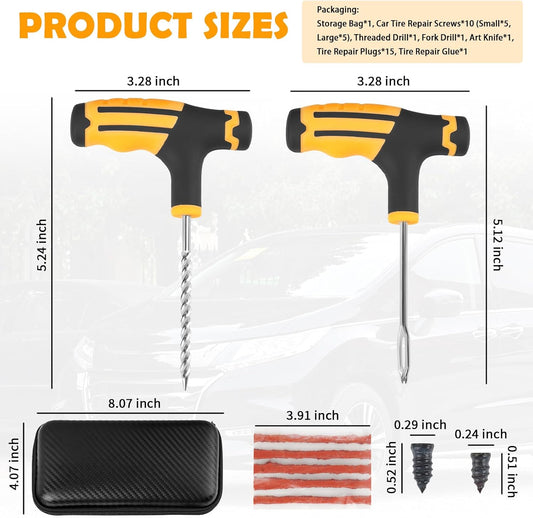 30PCS Car Tire Plug Kit,Essential Car Emergency Flat Tire Repair Kit Contains Drill/Rubber Repairs Screws/Cars Tires Repair Plugs,Professional Tubeless Tires Patch Kits for Cars