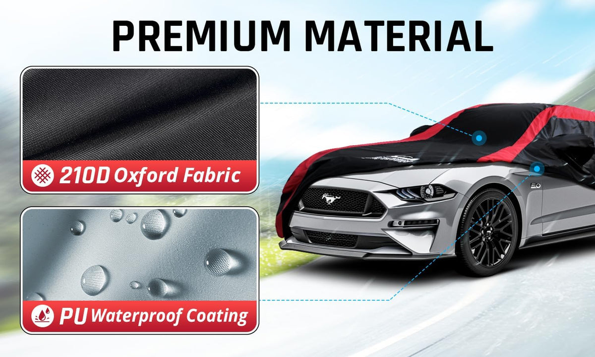 Car Cover Waterproof All Weather Protection with Red Stripe Design, Universal Fit Toyota Camry Solara, Ford Fusion, Kia Stinger Optima, Nissan Maxima, VW Passat, Subaru Legcy
