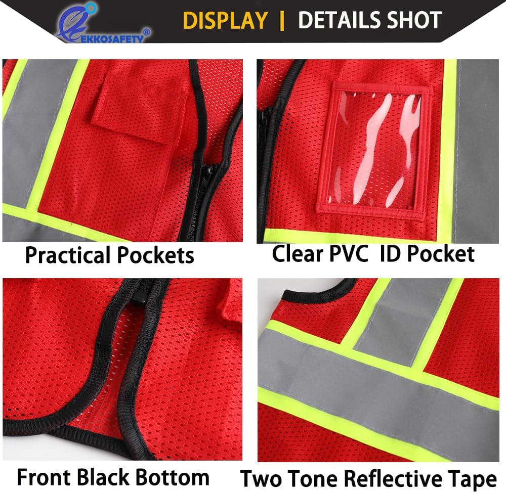 Reflective Mesh Safety Vest for Men Women with 5 Pockets and Zipper Front High Visibility Mesh Vest Hi Vis Construction Work Vest,Meets ANSI/ISEA Standards(EK175-Yellow-L)
