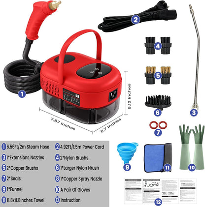 2500W Handheld Steam Cleaner,Portable Car Steamer For Auto Detailing,High-Temperature and Pressure Steam Cleaner For Home, Steam Cleaning Machine for Furniture,Kitchen,Grout,Floor,Tile (Gray)