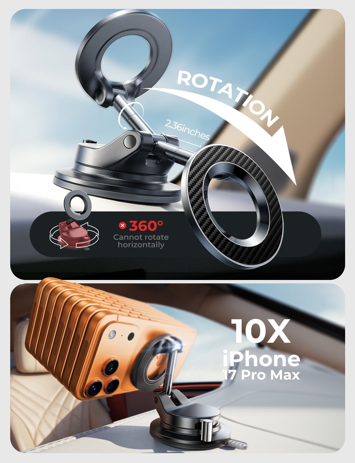 LISEN for Magsafe Car Mount, Magnetic Phone Holders for Your Car Vacuum, Phone Mount for Car Accessories for Women Men Jeep BMW, Suction Phone Holder Gifts Kits, for iPhone 17 Pro Max 16 15 14 13 12