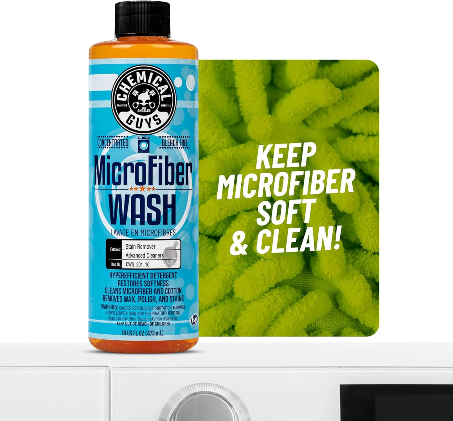 Chemical Guys Microfiber Cleaning Cloth and Car Wash Towel Detergent - Concentrated Cleaner for Towels, Microfiber Cloths, and Pads - Removes Dirt, Wax, Grease, Stains, Orange Scent - 16 oz