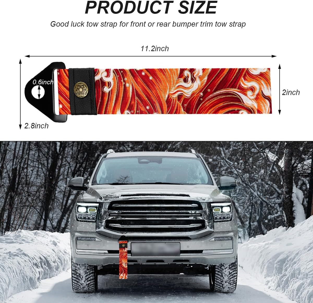 Racing Tow Strap, Stylish JDM Car Bumper Tow Strap Trailer Hook Belt for Decoration, Heavy Duty Nylon Traction Rope Universal Fit for Front or Rear Front Bumper (Black)