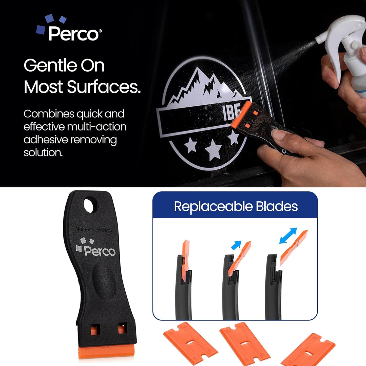 Perco Glue Off Adhesive Sticker Remover 3.3 fl. oz & Scraper with Plastic Razor for Removing Labels (Adhesive Sticker Remover & Scraper w/Plastic Razor)
