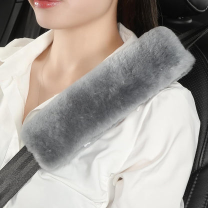 AOGELAN 2 Pack Black Fluffy Fuzzy Genuine Sheepskin Car Seat Belt Cover Pad, Seatbelt Cushion for Soft Auto Lambswool Shoulder Strap Cushion Adults (2, Black)