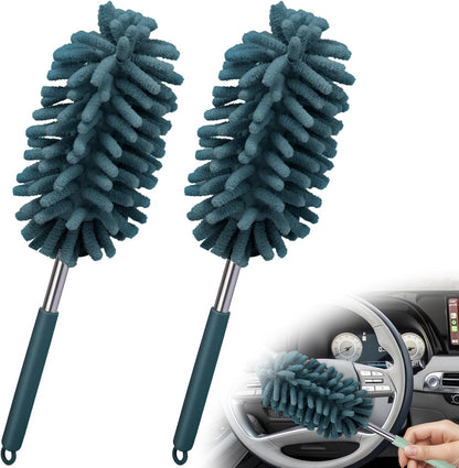 2 PCS Car Interior Duster with Extension Pole, Microfiber Car Duster with Bendable Head, Car Accessories Dusters Exterior&Interior Scratch Free, for Cleaning of Vehicle Details, Offices, Windows(Pink)