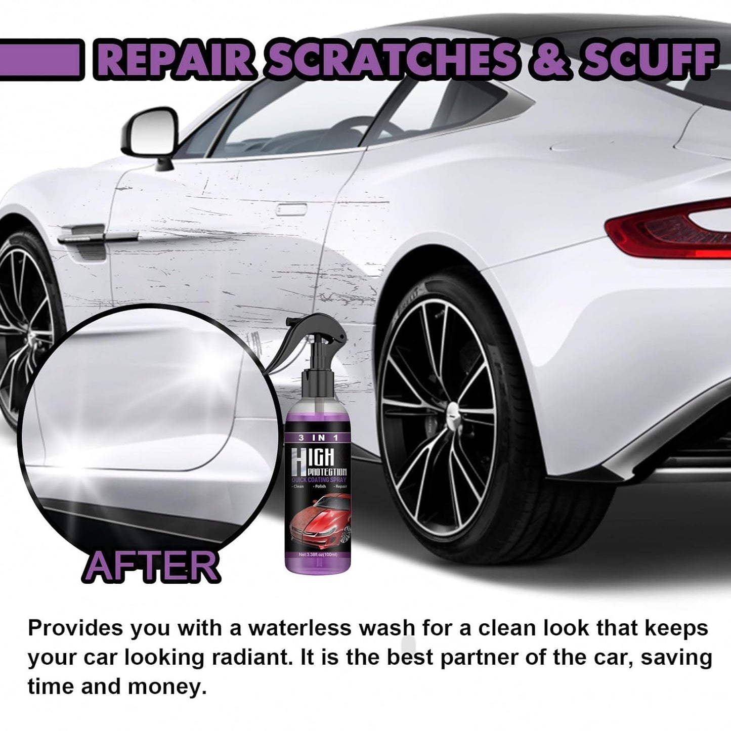 3Pcs Car Coating Spray, High Protection 3 in 1 Spray, 3 in 1 High Protection Quick Car Ceramic Coating Spray, 3-in-1 High Protection Car Spray, 3in1 High Protection Car Coating Spray