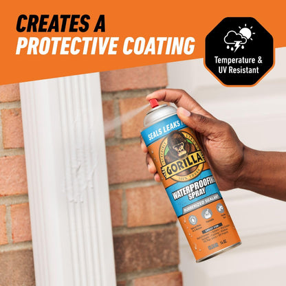 Gorilla Waterproofing Spray Clear, Flexible Rubberized Sealant Coating, Paintable UV Resistant, Seals Water Air Moisture, 14 oz (Pack of 1), for Roofs Gutters Skylights RVs Windows & More