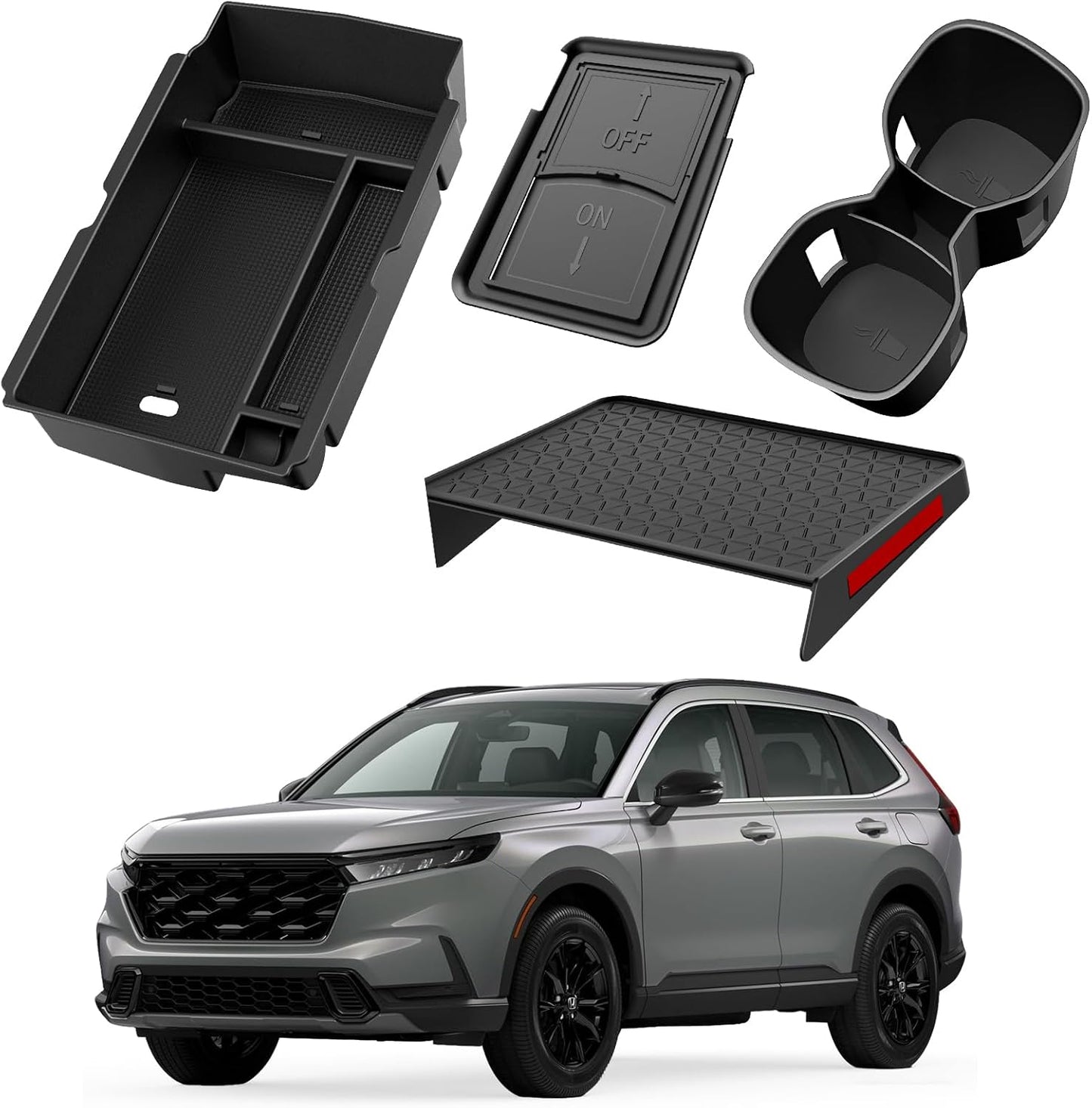 YPHUIKI 3PCS Center Console Organizer Compatible with Honda CRV 2023 2024 2025 2026 Accessories CR-V Hybrid Armrest Organizer Tray Hidden Storage Box ABS Material