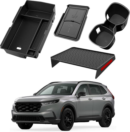 YPHUIKI 3PCS Center Console Organizer Compatible with Honda CRV 2023 2024 2025 2026 Accessories CR-V Hybrid Armrest Organizer Tray Hidden Storage Box ABS Material