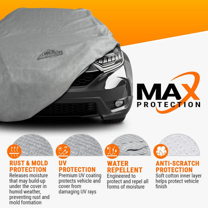 Armor All Heavy Duty Premium All-Weather SUV Car Cover by Season Guard; Max Protection from Sun Rain Wind & Snow for SUV or CUV up to 205" in Length; Indoor & Outdoor Covers; Grey