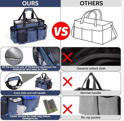 Large Cleaning Caddy Bag Built-in Sturdy Support Board, Cleaning Organizer with Detachable Divider, Cleaning Supply Tote with Adjustable Shoulder Strap&Waist Belt for Cleaners & Housekeeper