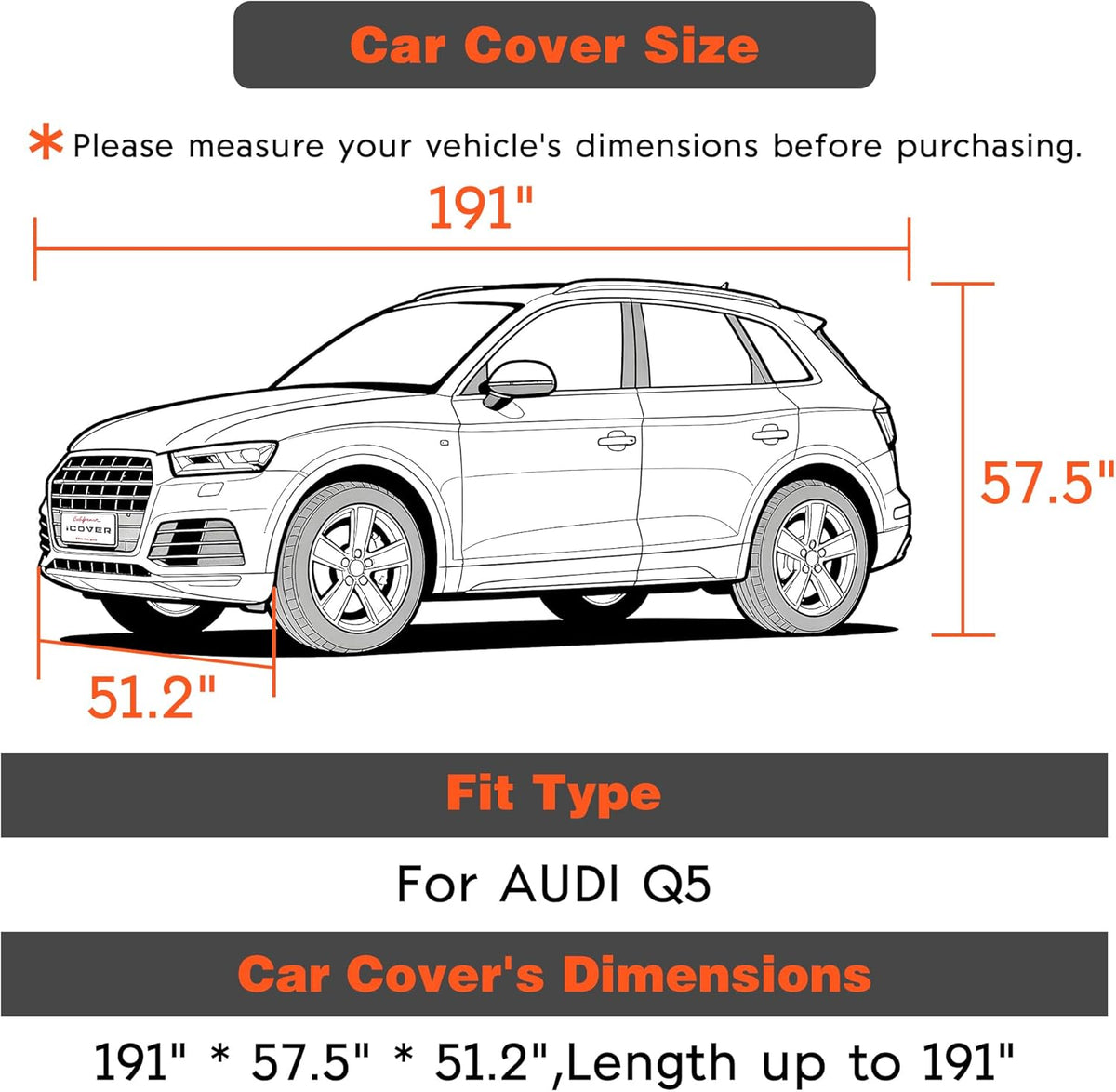 iCOVER Car Cover, Waterproof All Weather Car Covers for Honda Civic Toyota Corolla Chevy Cruze Kia Forte, Outdoor Full Exterior Cover with Detachable Tire Covers, Car Cover for Sedan, Fits up to 193"
