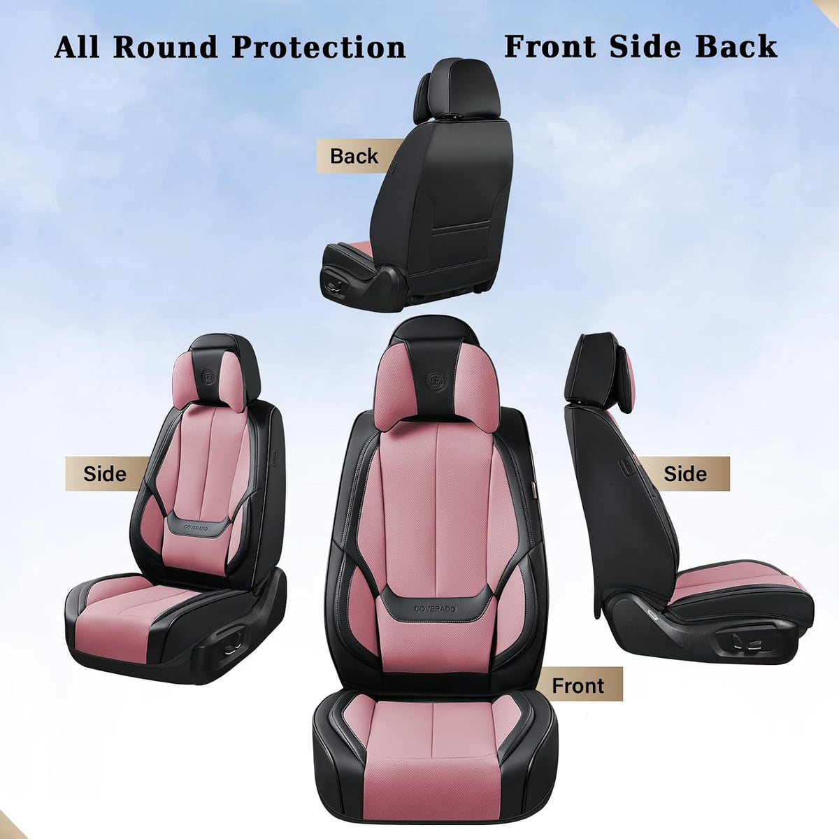 Coverado Seat Covers Full Set, Black Seat Covers for Cars 5 Seats, Car Seat Protector, Waterproof Nappa Leather Car Seat Cushion, Front and Rear Car Seat Cover Fit for Most Sedans SUV Pick-up Truck - Colors A
