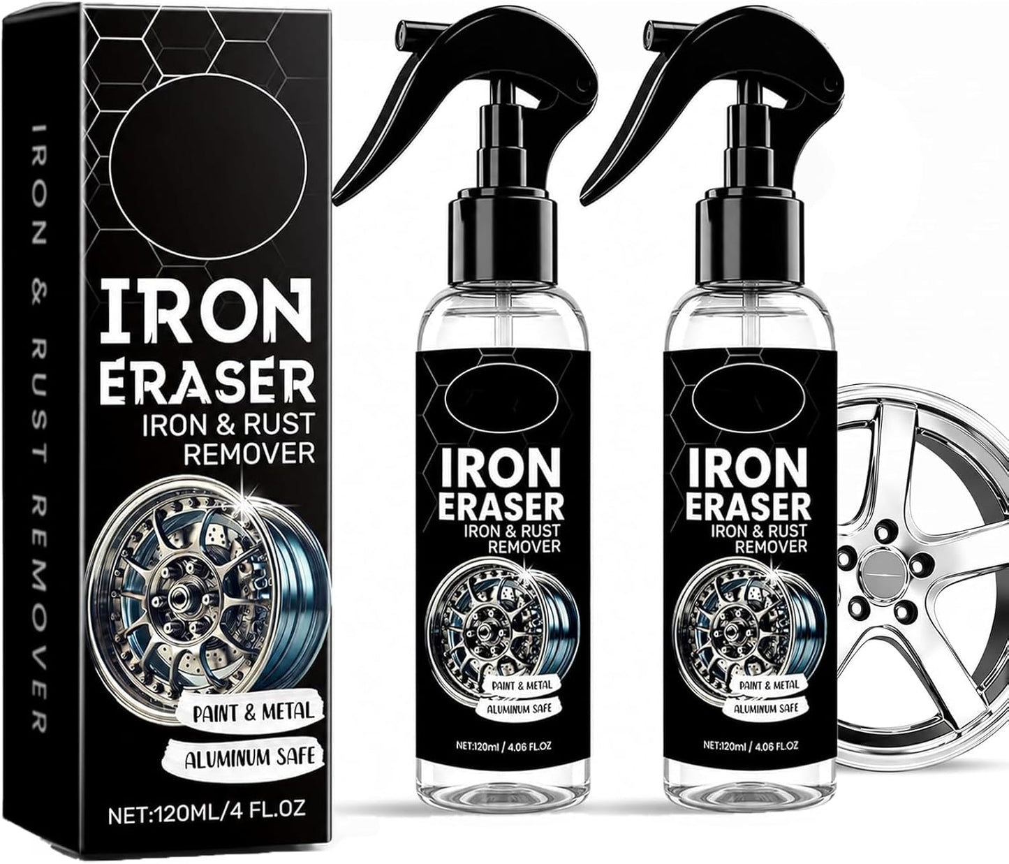 Iron Eraser Iron and Rust Remover, 2PCS Iron Eraser Rust Remover Spray for Car Wheels and Paint, Fast Acting Rust and Brake Dust Remover, 2026 New Professional Automotive Surface Cleaning (0A)