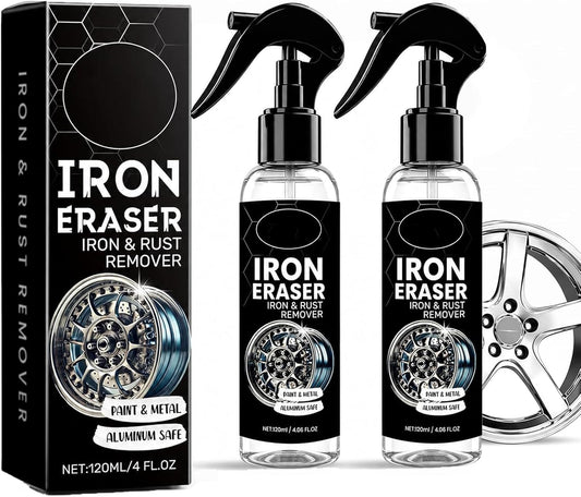 Iron Eraser Iron and Rust Remover, 2PCS Iron Eraser Rust Remover Spray for Car Wheels and Paint, Fast Acting Rust and Brake Dust Remover, 2026 New Professional Automotive Surface Cleaning (0A)