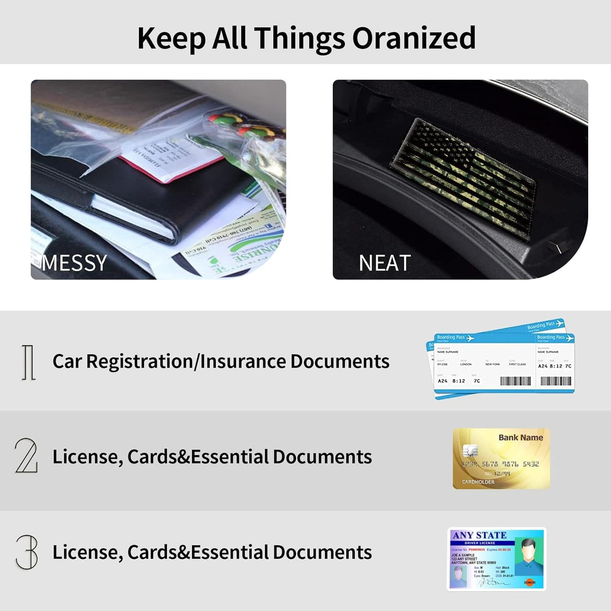Car Registration and Insurance Holder, Leather Car Glove Box Organizer, Cool Car Accessories for ID, Driver's License Cards & Essential Document, business cards, Men&Women, Retro Audio Cassette