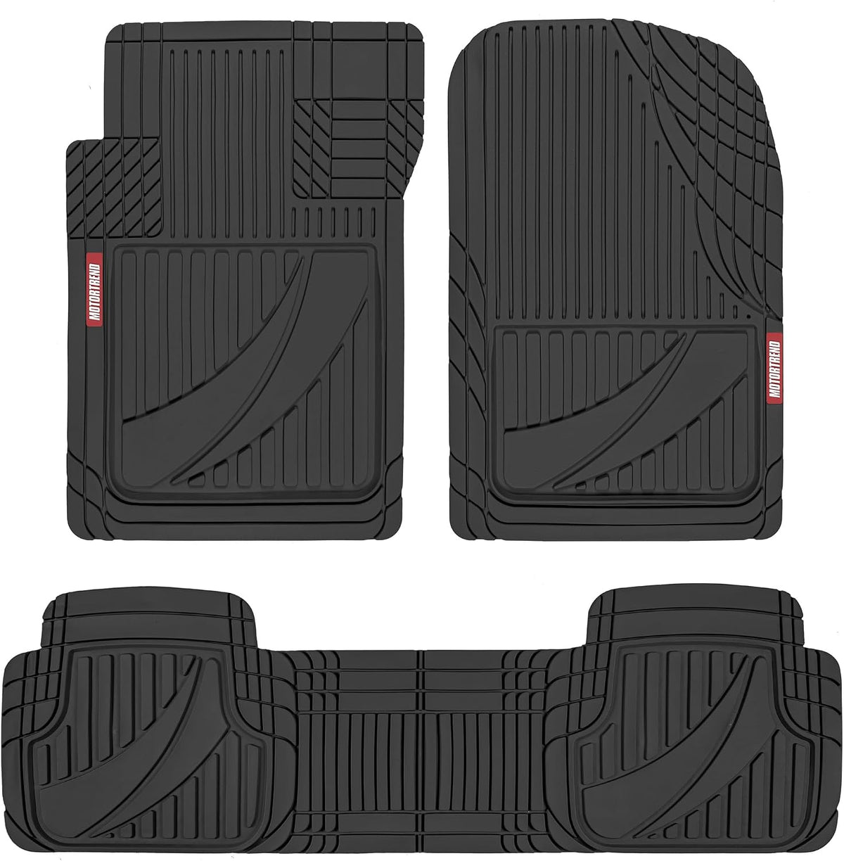 Motor Trend FlexTough Advanced Heavy Duty Black Rubber Car Floor Mats & Cargo Liner for SUV & Car Full Set - Universal Trim to Fit All Weather Automotive Floor Mat & Cargo Liners for SUV, Car, & Van