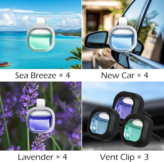 SCENTORINI Car Air Freshener Vent Clips, 3 Vent Clips &12 Refills, New Car, Lavender, Sea Breeze Scent, Auto Fresheners for Men Women, Long Lasting Automotive Air Fresheners for Car Odor Eliminator