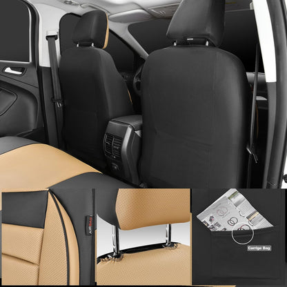 CAR PASS Faux Leather Car Seat Covers Front Seats Only, 3D Foam Support Car Seat Covers, Universal fit for Trucks Vans SUVs Sedans Automotive Comfortable, Airbag Compatible 2 Pieces Front Solid Black