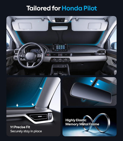 Wigoo Tesla New Model Y Accessories Windshield Sunshade [OEM Design, 100% Sun Blockage] Foldable Heat Insulation Sunshade with Storage Bag, for Model Y 2020~2026 (Juniper), Silver Coating - Colors B