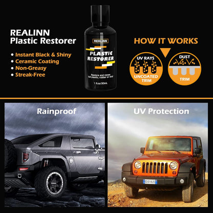 REALINN Plastic Restorer - Cars Ceramic Coating Trim Restore, Shines & Protects Plastic, Vinyl & Rubber Surfaces