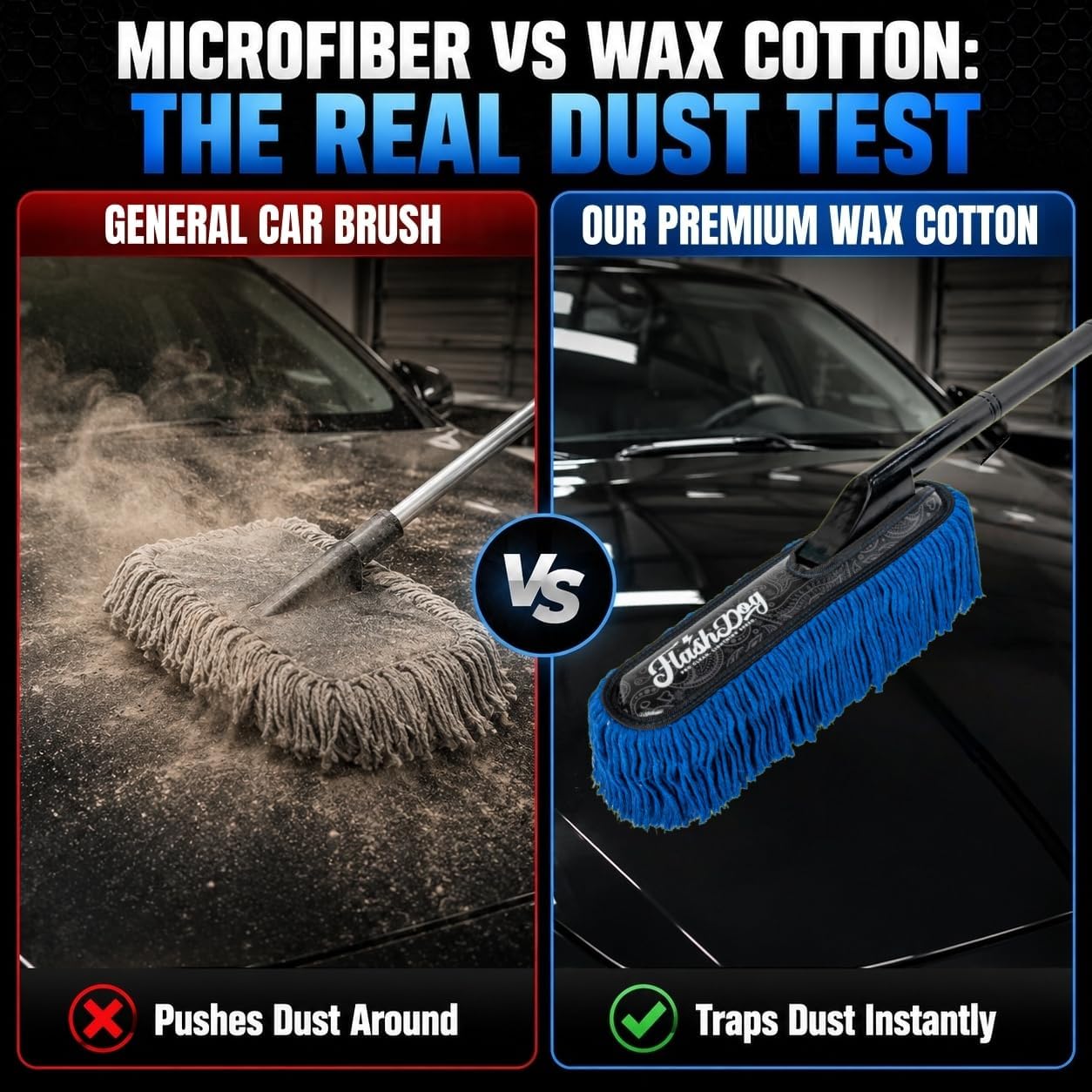 Flash Dog Car Duster Exterior & Interior Duster Aluminum Alloy Extendable Handle and Wax Cotton Strands Scratch-Free Cleaning for Cars, SUVs, RVs | Waterless Dust & Pollen Remover