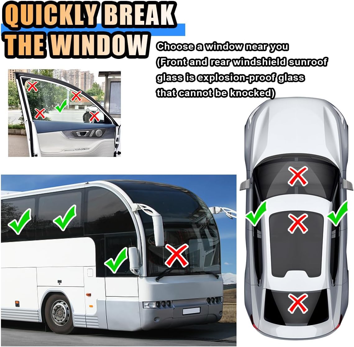 Car Safety Hammer, 3-in-1 Car Emergency Escape Tool with Window Breaker & Seat Belt Cutter, Car Emergency Kit Gadgets for Car, Office, Home (Black, 1pcs)