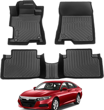 All Weather Rubber Car Floor Mats Compatible with 2013-2017 Honda Accord, Custom Fit Car Mat Full Set with Raised Edge, Odorless, Easy to Install in 5 min, Non-Slip Surface, No Need Trimming