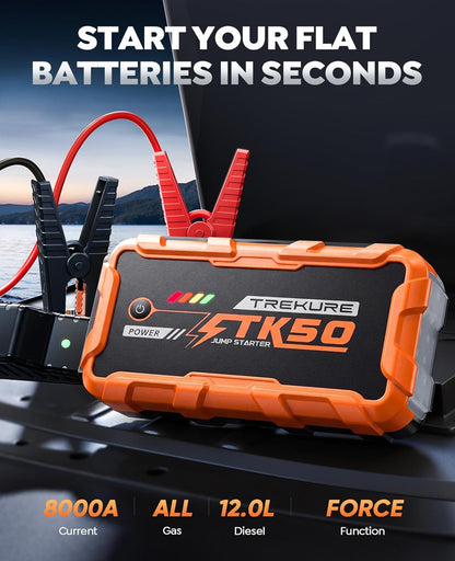 TREKURE Car Battery Jump Starter 8000A 26800mAh, Portable Car Jump Starter for All Gas and 12L Diesel Engines, Power Bank & Battery Jumper, Portable Jump Box Car Battery with Fast Charge, LED Light