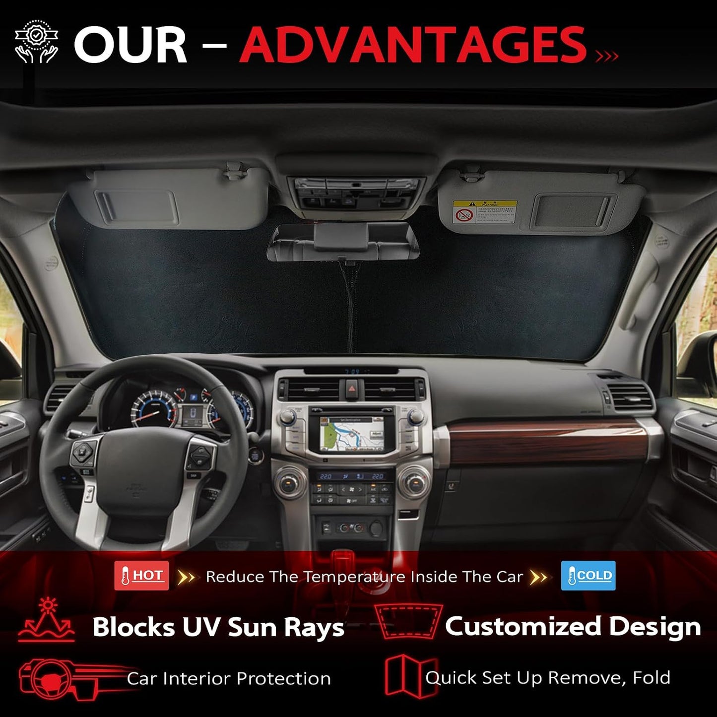 KAYZT Windshield Sun Shade for 2019-2025 2026 Chevy Silverado 1500 /GMC Sierra 1500 2500HD 3500HD Foldable Sunshade Front Window Custom Fit Car Accessories - Colors B