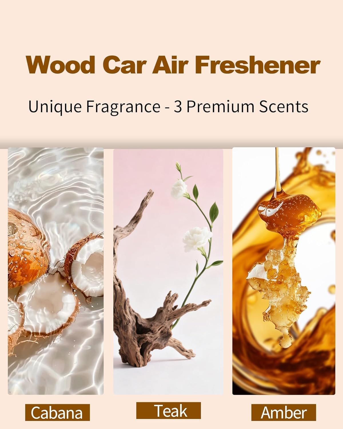 Car Air Freshener Wood Air Freshener for Visor Clip Long Lasting Car Odor Eliminator Scent Diffuser for Cabin 2 Metal Clips Variety 3 Pack(Grove-Open Air-Pine)