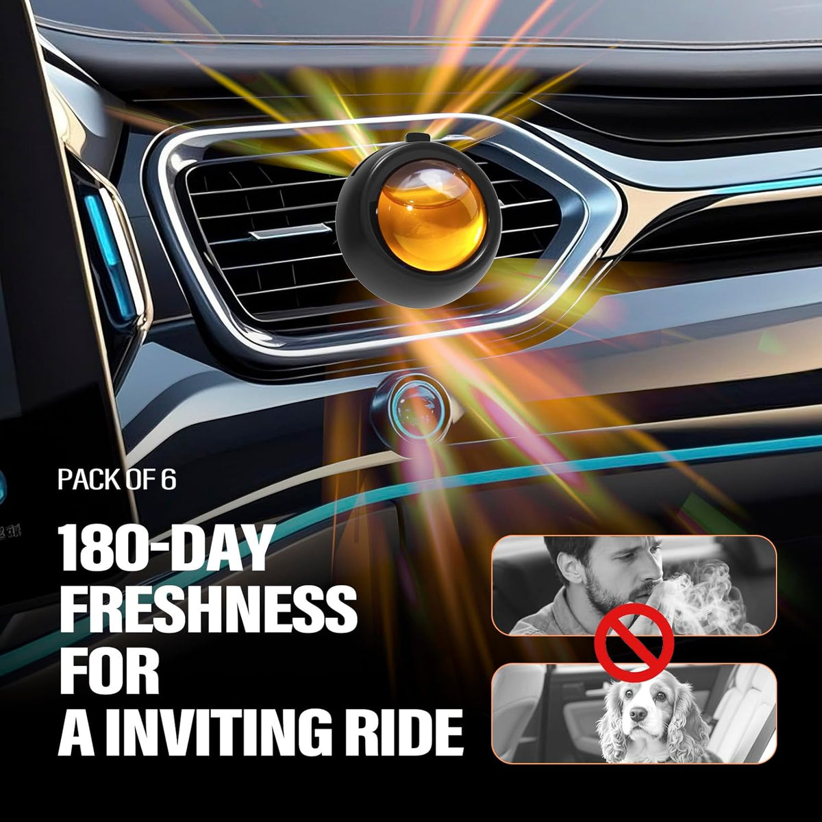 Car Air Freshener Vent Clips, Ocean Scent, 6 Pack, Long Lasting Scent Up to 180 Days, Car Fresheners