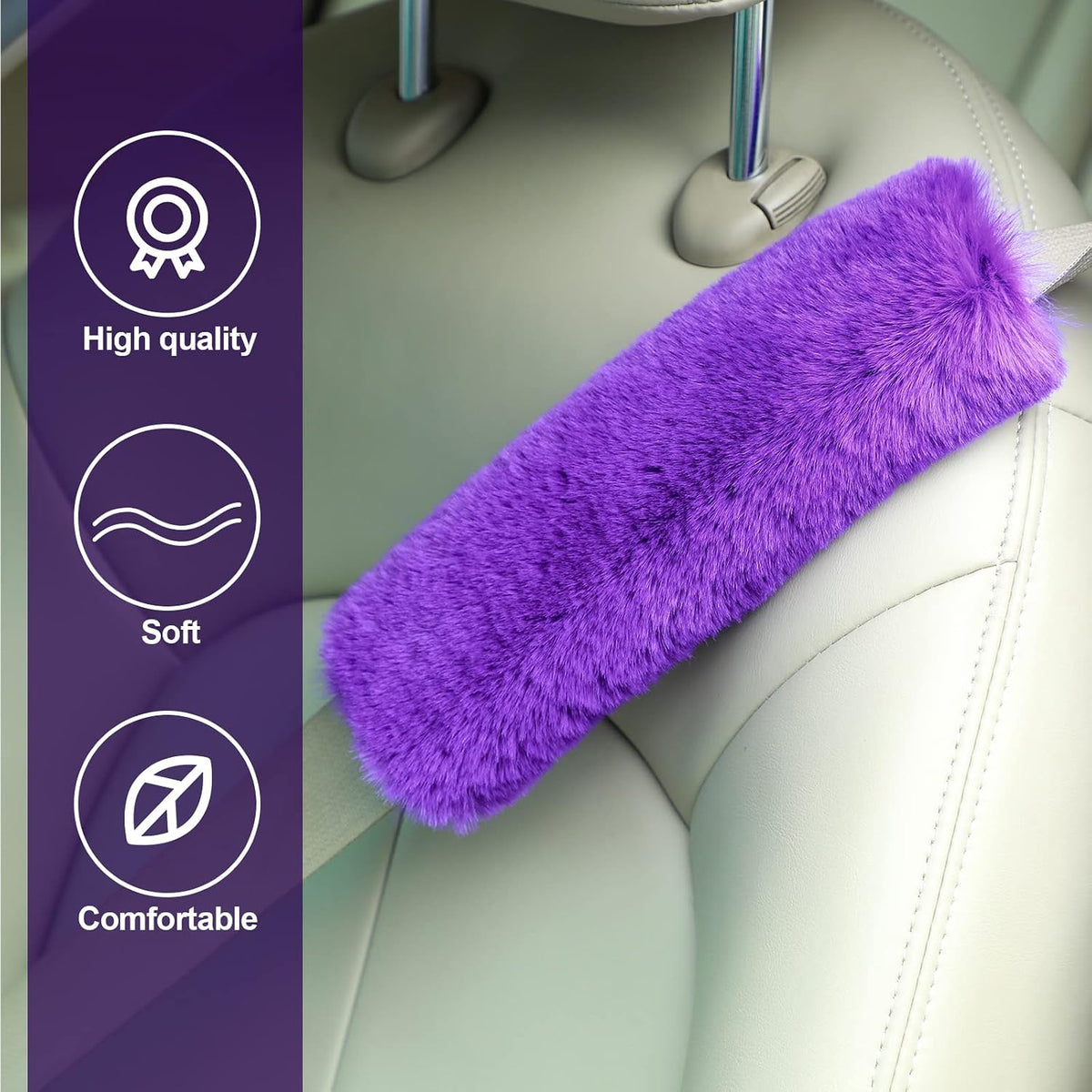 Boao 4 Pack Faux Sheepskin Car Seat Belt Pads Seatbelt Protector Soft Seat Belt Shoulder Strap Cover Comfort Harness Pad(Black, 9.9 Inch)