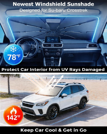 DMJN Umbrella Windshield Sun Shade - Medium, Car Sunshade for Front Windshield [Nano Ice-Crystal Coatings] UPF50+ Heat & UV Block, Protect Interior & Keep Cooler Universal for Car, SUV, Truck