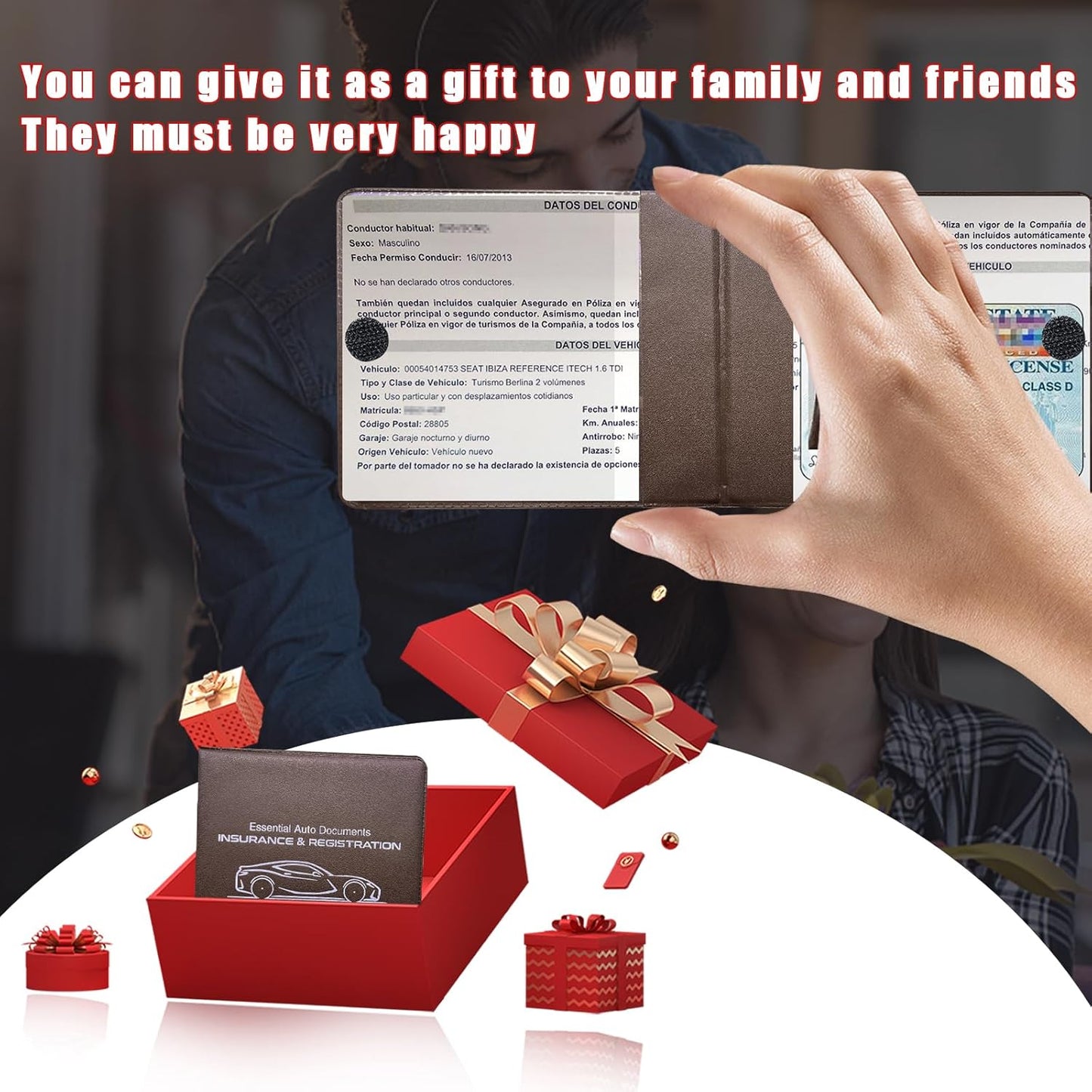 Ziciner Car Registration Insurance Holder, 2Pack Essential Auto Card Document Glove Box Organizer with Touch Fastener, Vehicle Interior Accessories Perfect for Most Car, Truck, SUV (Red/Small Car)