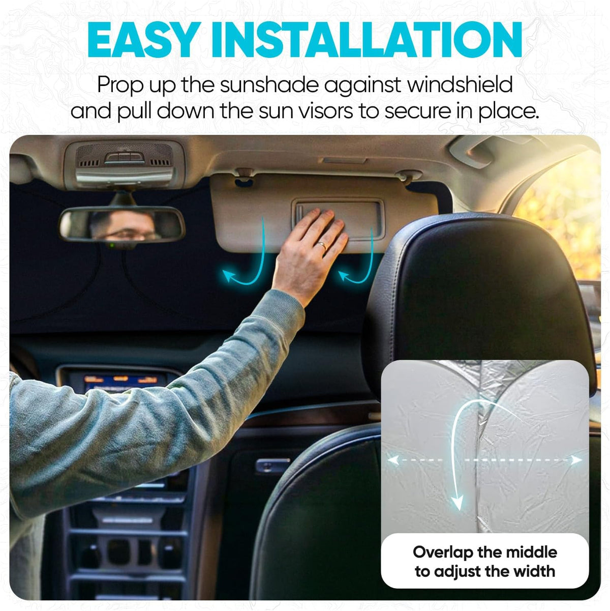 FORTEM Car Sun Shade for Windshield, Reflective Windshield Sunshade, 240T Polyester, Automotive Interior Sun Protection, Ultimate Heat and UV Shield, Foldable, Storage Bag