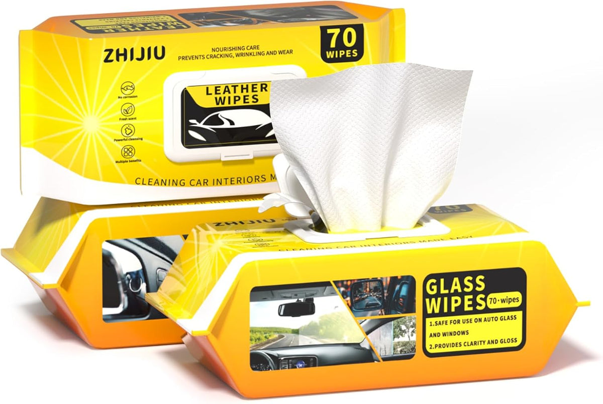 Car Wipes Extra Large 8" x 8" Wipes for Car Interior, Glass, Leather & Multi-Surface Cleaning for Cars, Trucks, SUVs, Motorcycles 70 Count Each (Pack of 3)