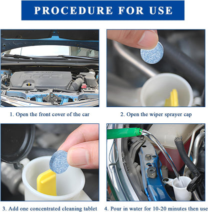 100 PCS Car Windshield Washer Tablets, Auto Window Glass Cleaner Solid Effervescent Tablet, Vehicle Windshield Wiper Fluid Concentrated Cleaning Tablets for Clear Vision