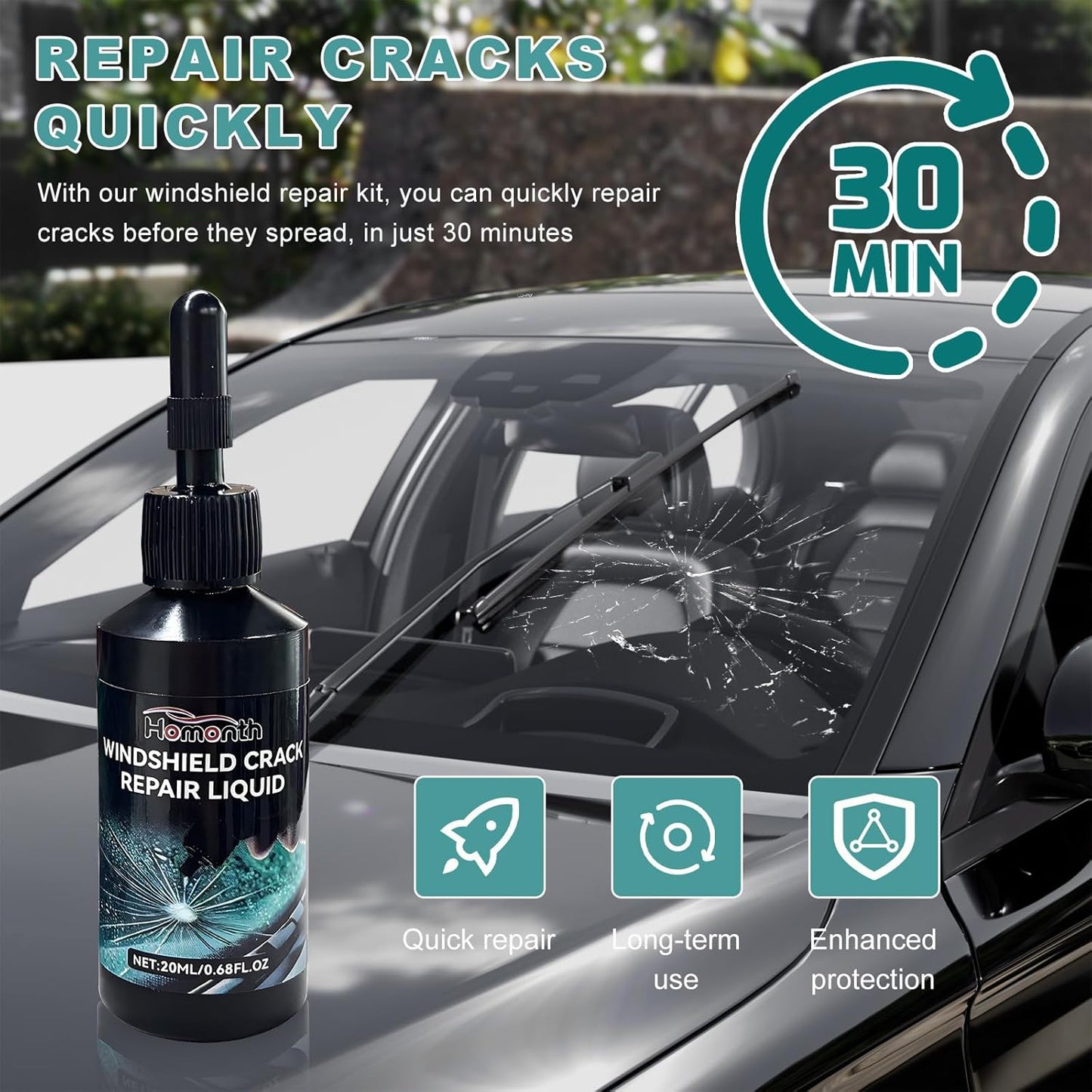 Windshield Crack Repair Kit, Quick Car Window Cracks Gone Glass Scratch Repair Liquid, Long-Lasting Windscreen Filler Tool Resin Fluid for Cracks Chips Star-Shaped Damage