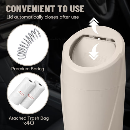 Car Trash Can Bin with Lid - Car Garbage Can Cup Holder - Pink Mini Leakproof Vehicle Garbage Bin with 20pcs Trash Bags - Automobile Organizers and Storage for Front Back Seat Accessories